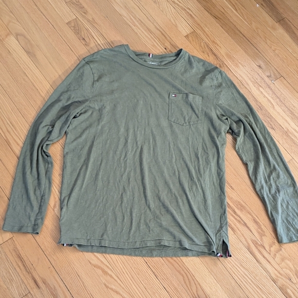 Tommy Hilfiger Green Long Sleeve Tee Classic Crew Neck - Picture 1 of 6